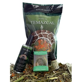 Kit Temazcal,Baño de Hierbas Medicinales, Esencia de temazcal 100ml, Aceite esencial temazcal y Jabon de temazcal.