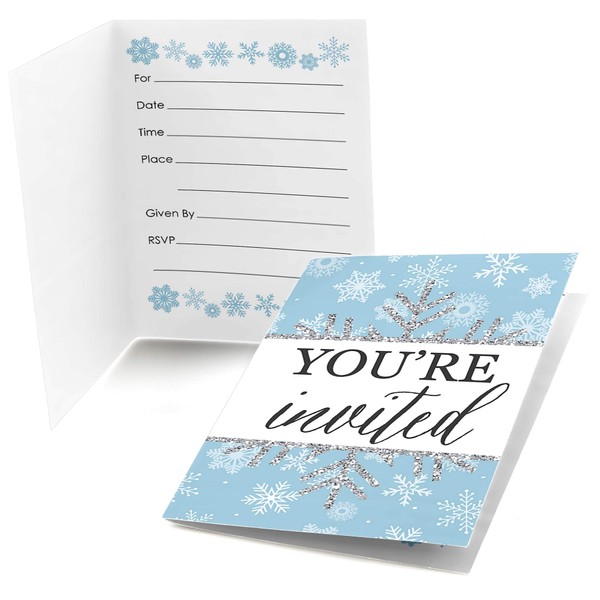 Winter Wonderland - Fill in Snowflake Holiday Party & Winter Wedding Invitations (8 Count)