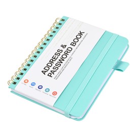 A6 Address Book with Index A-Z, A6 Spiral Address Book with Inner Pocket, 64 Sheets/128 Pages 14.5 x 12 cm Password Book with Tabs, Address Organiser, Phone Notebook for Website Logins (Green)