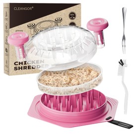 Cleangor Chicken Breast Shredder Tool Twist Large, BPA Free Meat Shredder with Ergonomic Handle, Non-Slip Food Shredder Tool for Pork, Beef, Set of Chicken Shredder with Brush & Fork (1, Rose)