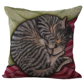 Popoye Linen Blend Sleepy Cats Pattern Cushion Cover Cotton Pillowslip Square Decorative Throw Pillow Case 18 X 18''