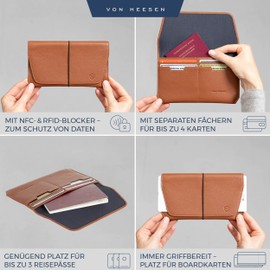 VON HEESEN Leather Passport Holder with RFID Protection - Passport Case Made of Genuine Leather - Passport Organiser for Style-Conscious Men and Women, cognac brown, Landscape