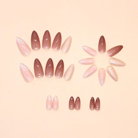 24 PCS Reddish Nude Press On Nails Short Oval,Almond Fake Nails Jelly Glue on Nails Short,Acrylic Nails Press ons,Gel Nails False Nails,Stick on Nails for Women and Girls