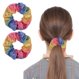 Rainbow Sequins Satin Hair Scrunchies for Women - Hair Ties, Elastics Bands, Ponytail Holders, Hair Ropes for Party Favors, Pride Day, and Girls