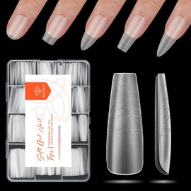 Modelones Nail Tips, 216 Pieces, Full Cover Nail Tips Set, Soft Gel Tips Set, Buff PMMA Resin Nail Tips, Artificial Nails for Sticking, Nail Art, DIY, with Scale, Long Coffin