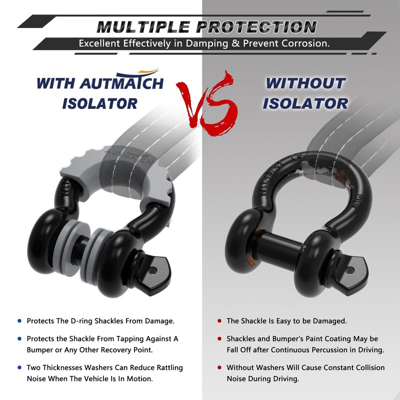 AUTMATCH D Ring Shackle Isolators Washers Kit - 2 Rubber