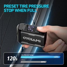 Tiny Bike Tire Pump with Gauge, CYCLAMI 120PSI Electric Bicycle Air Pump, Auto Stop, Presta and Schrader Valve Aluminium Portable Tire Inflator for All Bike, Motorcycle, Type-C Rechargeable