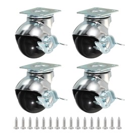 PATIKIL 1.5 Inch Ball Caster Wheels with Brake, 4 Pack 360° Rotating Swivel Top Plate Wheels 298 lbs Total Capacity Locking Caster with M4 Screws for Furniture Table Cabinet Chrome