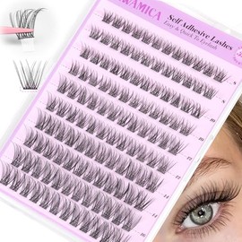 Yawamica Extensiones de pestañas autoadhesivas en racimo, pestañas naturales, pestañas reutilizables, sin necesidad de pegamento, 5/16 de pulgada-5/8 