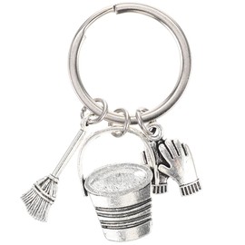 Broom Keychain Cleaning Staff Keyring Pendant Key Keychain Cleaning Staff Keychain Novelty Keychains Thank You Water Bucket European and American Large Keychain Zinc Alloy