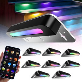 SLARY 8 Pack 7 inch RGB LED Hardscape Lighting Step Lights Retaining Wall Lights with Color Changing & Warm White Mode Low Voltage Landscape Paver Lights Waterproof Deck Lights for Outside Stairs Yard