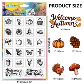 CHGCRAFT Autumn Icons Pattern Clear Stamps Plant and Animal Elements Print Transparent Embossing Silicone Stamp Seal for DIY Scrapbooking and Card Making Paper Craft Decor 6.3 × 4.3 Inch