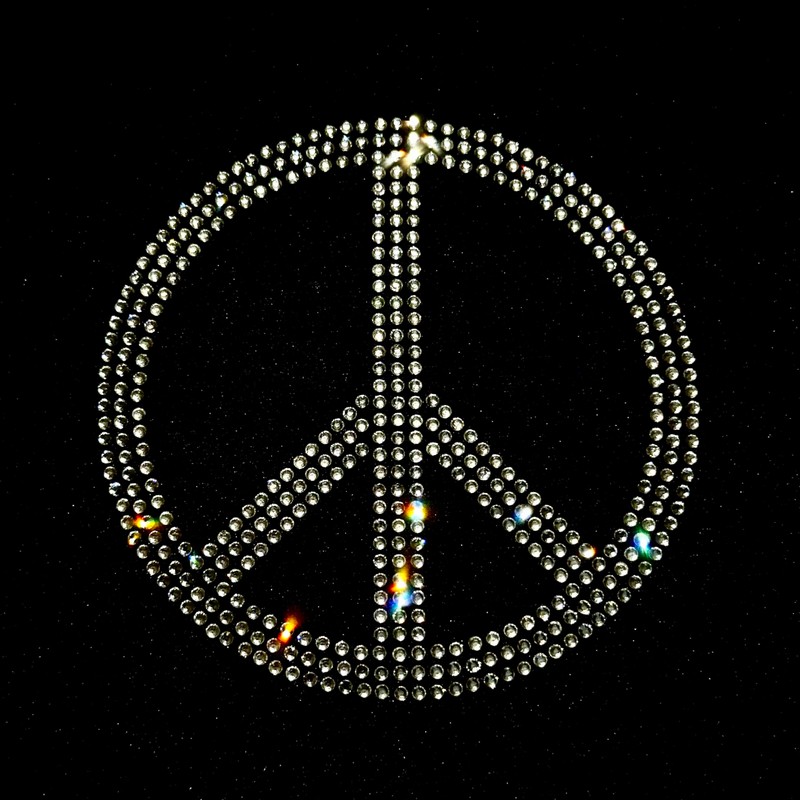 Set of 4 Bling Peace Symbol Silver Rhinestone Iron On