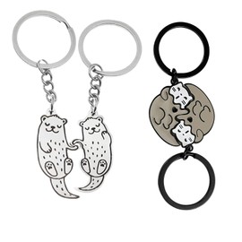 VARKAGE 2 Paar Schlüsselanhänger Partner, Edelstahl Otter und Katze Schlüsselanhänger, Tier-Süße Schlüsselanhänger für Freunde und Paare, Auto-Schlüsselanhänger, Taschenzubehör
