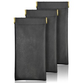 3 Pack Sunglass Case Portable Leather Squeeze Top Soft Eyeglass Cases Pouch PU Leather for Women and Men
