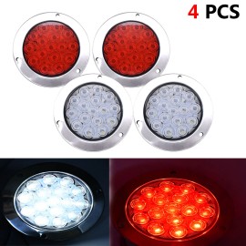 4x 4-inch 16LED Round Truck Tail Stop Turn Brake Lights Red&White For Peterbilt