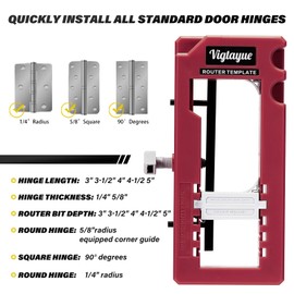 Door Hinge Jig, Door Hinge Mortiser, Router Template Fits for Door Hinges from 3” to 5” Length and Types of Sqaure, Radius 1/4” or Radius
