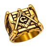 Oaldilee Men's Freemason Ring Gold Square Signet Rings for Biker