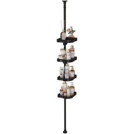 akinbas Tension Pole Shower Caddy Organizer with4 Tier L-Shaped Rust Resistant Bathroom Corner Shelves with 34-124 Inch Adjustable No Drilling Quick Install Shower Rack for Bath Essentials (Black)