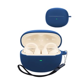 Compatible with Baseus Bowie MC1 Open-Ear TWS Earbuds,Premium Silicone Shockproof Protection Skin Touch Charging Port Accessible, Front LED Visible with Lanyard,Blue.