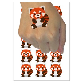 Adorable Red Panda Sitting Temporary Tattoo Water Resistant Fake Body Art Set Collection - 54 1" Tattoos (1 Sheet)