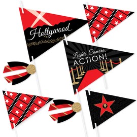 Big Dot of Happiness Red Carpet Hollywood - Triangle Movie Night Party Photo Props - Pennant Flag Centerpieces - Set of 20