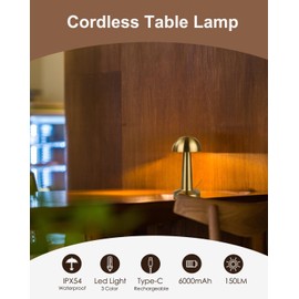 zeyork Cordless Table Lamp, 6000mAh Rechargeable Night Lamp with Touch Dimmable Control, Portable LED Table Lamp for Indoor Patio Restaurant Living Home, 1 Pack