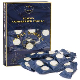 FCaeon Compressed Disposable Face Towel Cleaning Kit 100pcs,Portable & Compact Travel Size Towel Wash Cloth Cotton Wipes Tablets Coin Tissue Towelettes for Hotel Camping Backpacking Hiking(Dark Blue)
