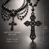Layered Black Beaded Cross Necklace, Draped Multi-Strand Gothic Choker for