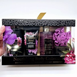 RACHEL ROY Nourishing Body Collection Vanilla Rose 5 Piece Body Wash Lotion Puff