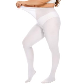 DUCMODA Women’s Oversize Plus Size Tights 80D Soft Microfiber Run Resistant Semi-Opaque Solid Color High Waist Pantyhose-White-XXXXL