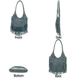 JESSIE & JAMES Fringe CCW Tote Bag For Women - Top Handle Boho Shoulder Bag_Teal