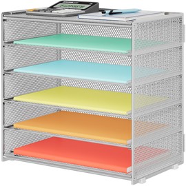 Biciyarn 6 Tier Paper Organizer, Metal Mesh Desk File Folder, Letter Tray Organizer, Paper Sorter Desk Organizers for Office, Home or School File Folder Holder - Silver