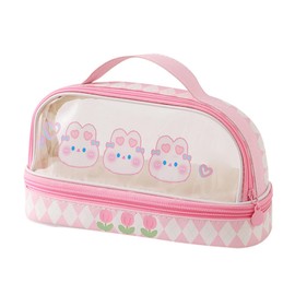 Large Capacity Transparent Pencil Case Bag, Waterproof Cartoon Cute Stationary Bag with Zipper, Convenient for School Students, Makeup Travel (Pink Bunny Rabbit)