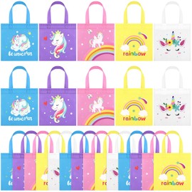 MIMIND 24 Pieces Rainbow Gift Bags Non-Woven Party Bags Unicorn Goodie Treat Candy Bags Reusable Party Favor Bags for Baby Shower, Birthday, Rainbow Party Supplies (7.8 x 7.8 Inches)
