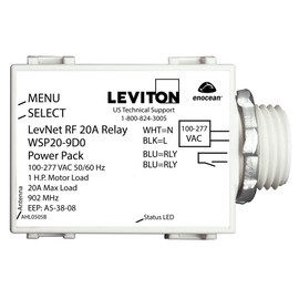Leviton WSP20-9D0 LevNet RF 902 MHz Line Voltage Relay Receiver in 100-277V, 50/60 Hz