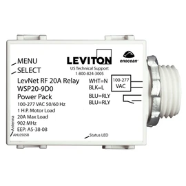 Leviton LevNet RF 902 MHz Line Voltage Relay Receiver in 100-277V, 50/60 Hz, WSP20-9D0