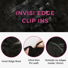 Lashey Invisi Edge Clip in Hair Extensions, 7pcs 110g 18 Inch Natural Black Seamless Clip in Hair Extensions Human Hair Body Wave Real Remy Human Hair