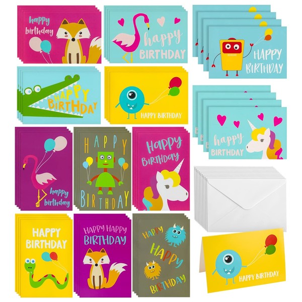 Best Paper Greetings 48 Pack Kids Birthday Cards Bulk with Envelopes - Childrens Birthday Cards Assortment (12 Designs, 4x6 In)
