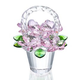 H&D HYALINE & DORA - Figura de cesta de flores de vidrio rosa, regalos de flores para mujeres, cifras coleccionables de flores de vidrio para el hogar, boda, decoración de Navidad (con 5 flores)