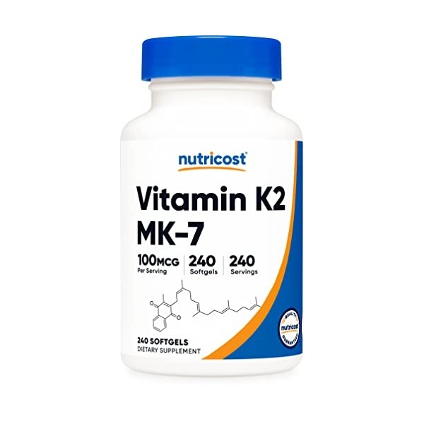 Nutricost Vitamin K2 MK-7 100 mcg, 240 Softgels - Gluten