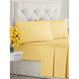 Queen Size 4 Piece Sheet Set - Comfy Breathable & Cooling Sheets - Hotel Luxury Bed Sheets for Women, Men, Kids & Teens - Deep Pockets, Easy-Fit, Wrinkle Free Sheets - Yellow Oeko-Tex Bed Sheet Set