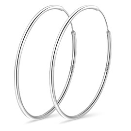 PABBEU Hoop Earrings 925 Silver for Women Thin Hoop Earrings Silver Lightweight Hoop Earrings Silver Large Hypoallergenic Silver Hoop Earrings Women Girls 30/40/50/60 mm, Silver, No Gemstone