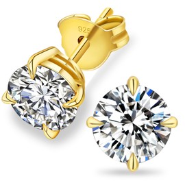 KRKC&CO Moissanite Earrings, Brilliant Round Cut Diamond Stud Earring For Women Men, 14K Gold, 1-3 Carats, D Color VVS1 Simulated Diamond 925 Sterling Silver Solitaire
