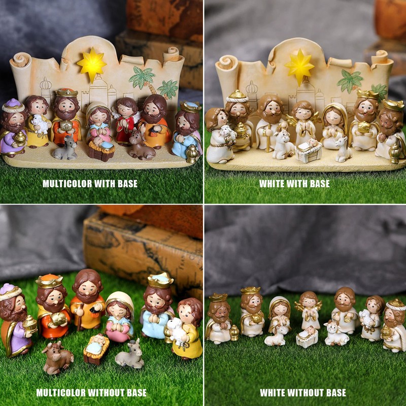 Colorful Nativity Scene Figurine Set Cute Animals Rugged Lightweight Reliable