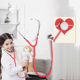 Metal Stethoscope Kids Stethoscope Toy Stethoscope for Role Play Birthday Gifts Medical Toy Red 1PC Tokaneit