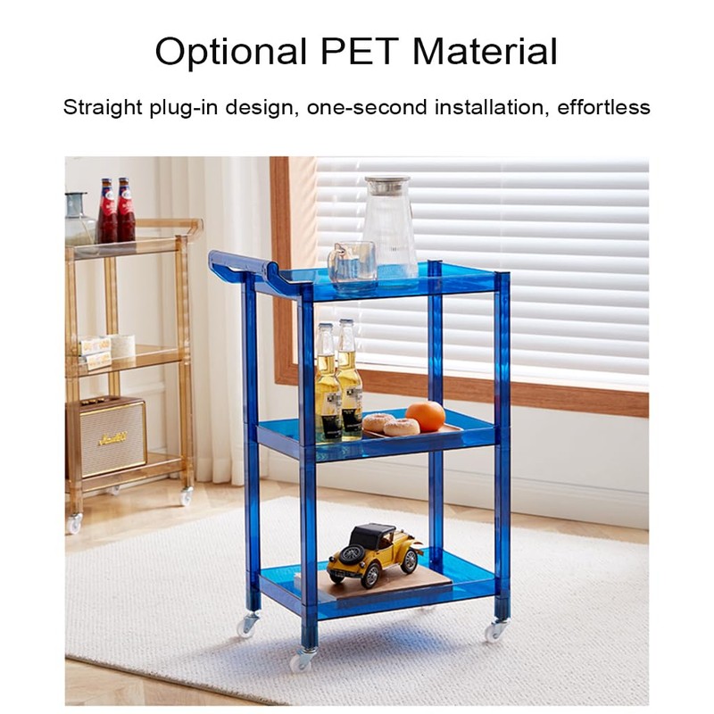 Acrylic Utility Rolling Cart,3-Tier Acrylic Bar Cart with Pulling Handle