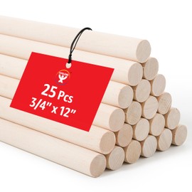 Unfinished Birch Dowel Rods for Crafts – 25-Pack, 3/4 x 12 in. Kiln-Dried Wooden Dowel Rod Craft Sticks in Bulk – Durable Wood Sticks That Resist Warping for Home, School, DIY, & More by Hygloss