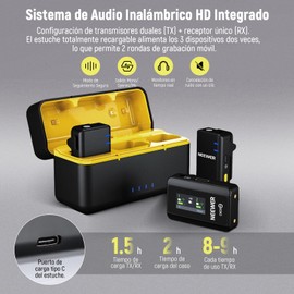 NEEWER CM28 Micrófono de Solapa Inalámbrico Profesional con Estuche de Carga, Reducción de Ruido de 1 Clic, Almacenamiento Interno de 4GB para 9Hrs de 48KHz Audio Sin Comprimir de 16 bits para Vlog