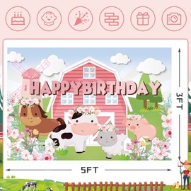 Girls Farm Birthday Party Supplies, Farm Animals Birthday Banner, Pink Farm Theme Birthday Decorations, Farmhouse Party Backdrop, Farm Animal Baby Shower Party Supplies, Barn Background Backdrop